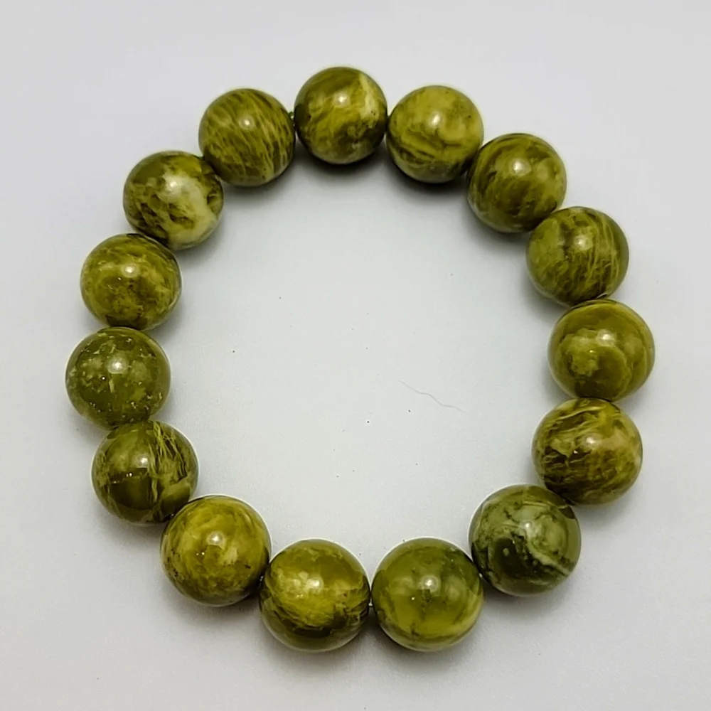 RARE 14.6mm Natural Green Hiddenite Gemstone Crystal Round Beads Bracelet Unisex